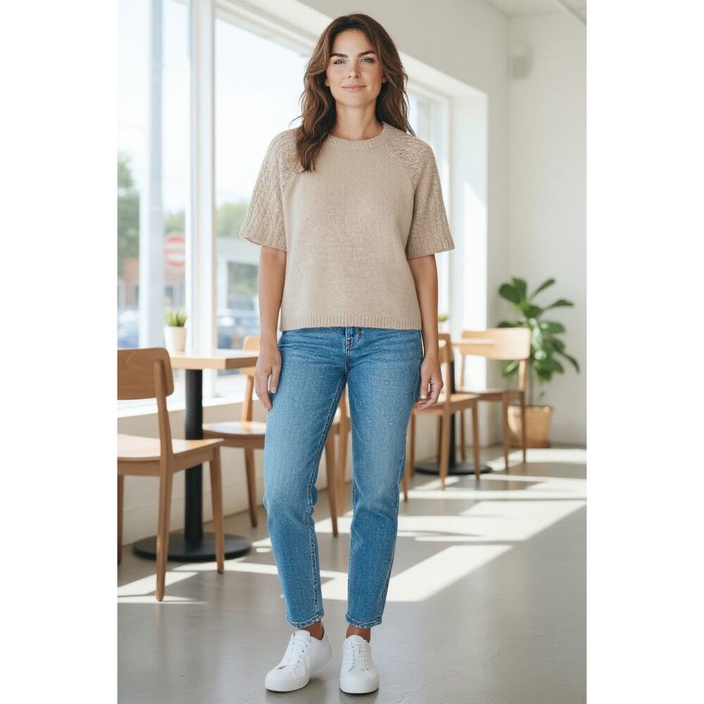 NWT BIBI Women's Tan Wool Blend Knit Sweater Flared Sleeves Size Medium